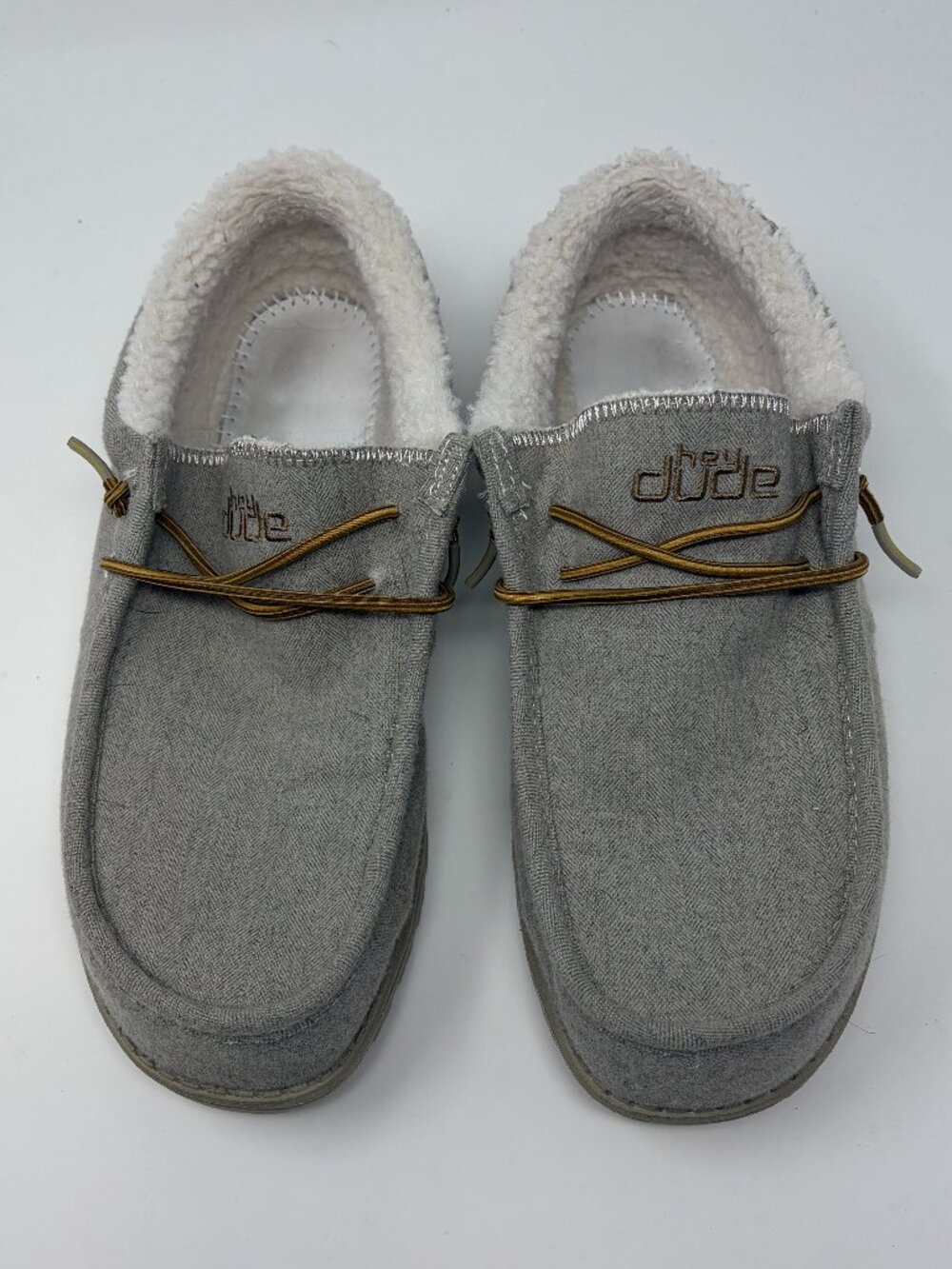 HEYDUDE Wally Herringbone Grey Sherpa Lined Menβs Size 10 Shoes β No Insoles